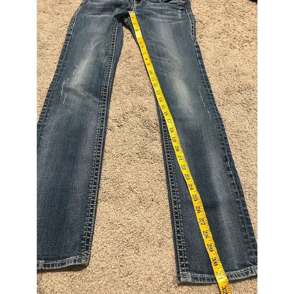 Rock Revival Tori Straight Blue Factory Distressed Denim Jeans Western Rodeo